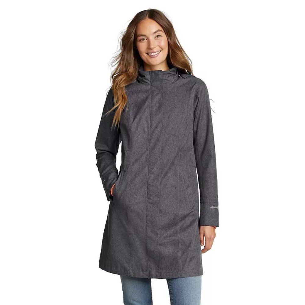 NWT Eddie Bauer Girl On The Go Waterproof Trench Coat Dk Charcoal Heather PXS
